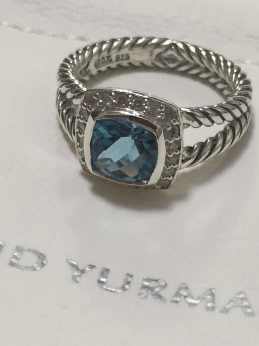David Yurman Petite Albion Ring With Blue Topaz And Diamonds